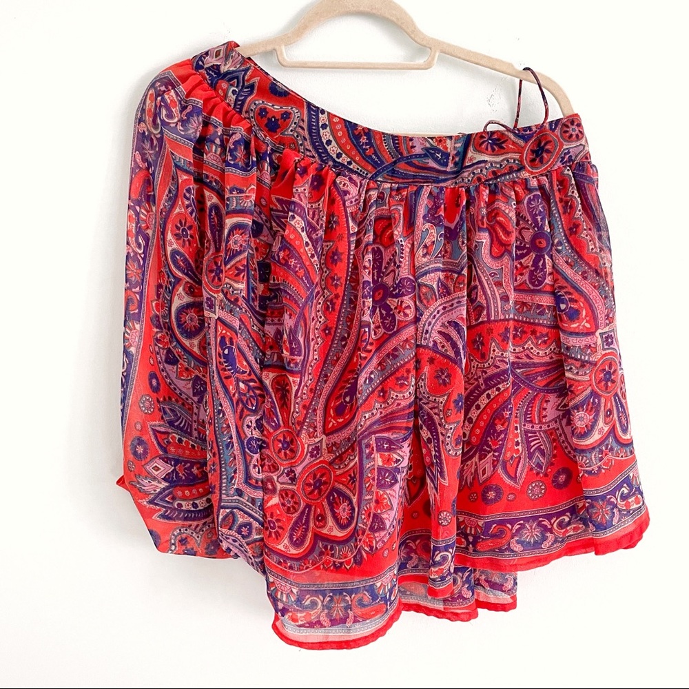 One Shoulder Asymmetrical Blouse in BOHO Bright Florals for Festivals by Angie